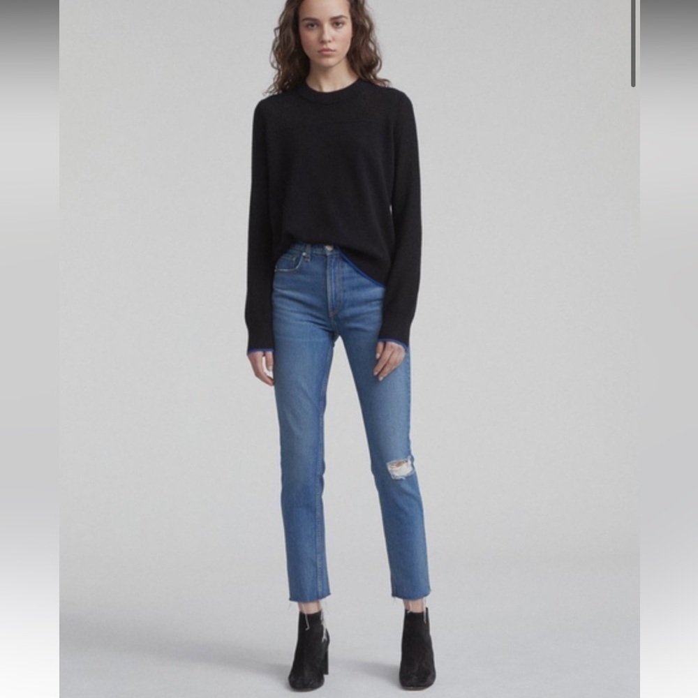 NEW • Rag & Bone • High Rise Ankle Skinny Jeans Pamela Distressed 25 Blue Frayed